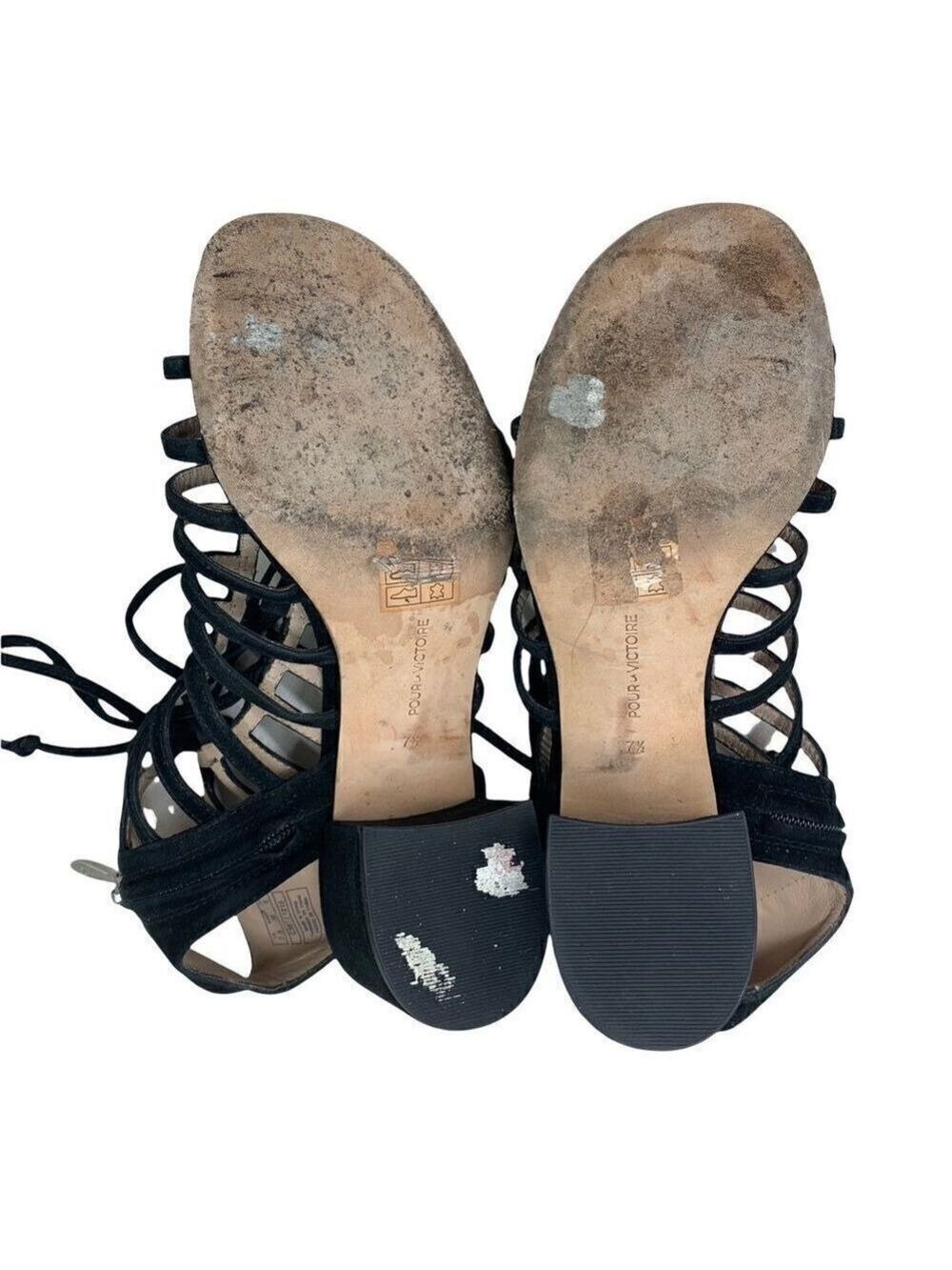 Pour La Victoire Amabelle Black Suede Leather Gladiator Cage Sandal 7.5 - Picture 9 of 10